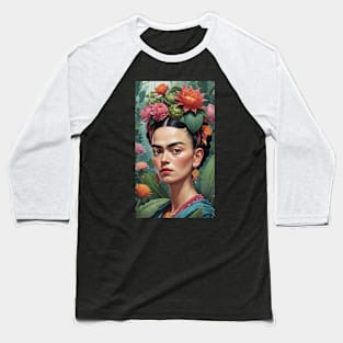 Frida's Radiant Reverie: Colorful Portrait Illustration Baseball T-Shirt